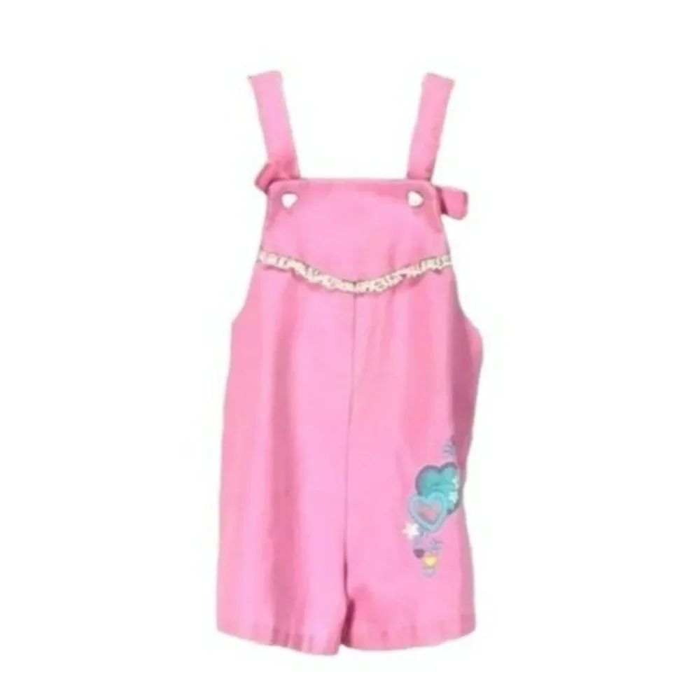 Vintage 90'S Skyline Pink Toddlers Embroidered Lace Overall‎ Shorts Size 3T